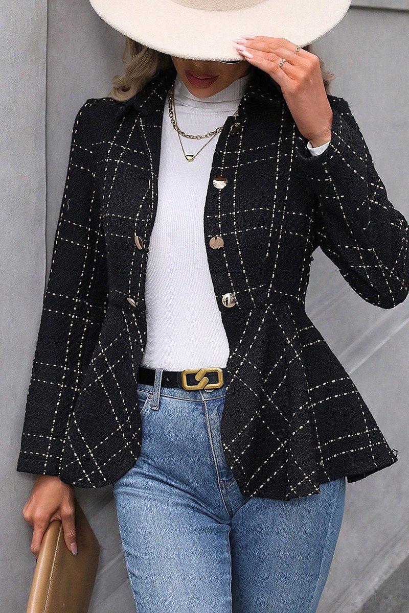WOMEN RUFFLE HEM BUTTON CLOSURE OFFICE JACKET