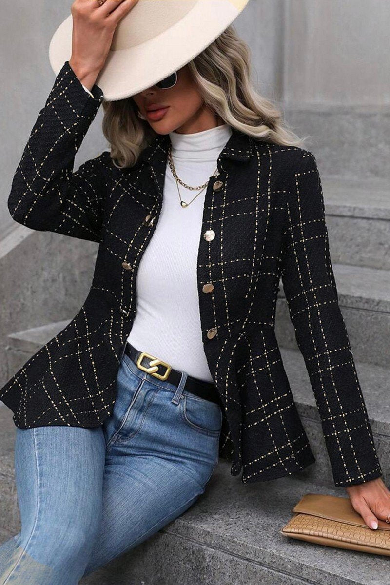 WOMEN RUFFLE HEM BUTTON CLOSURE OFFICE JACKET