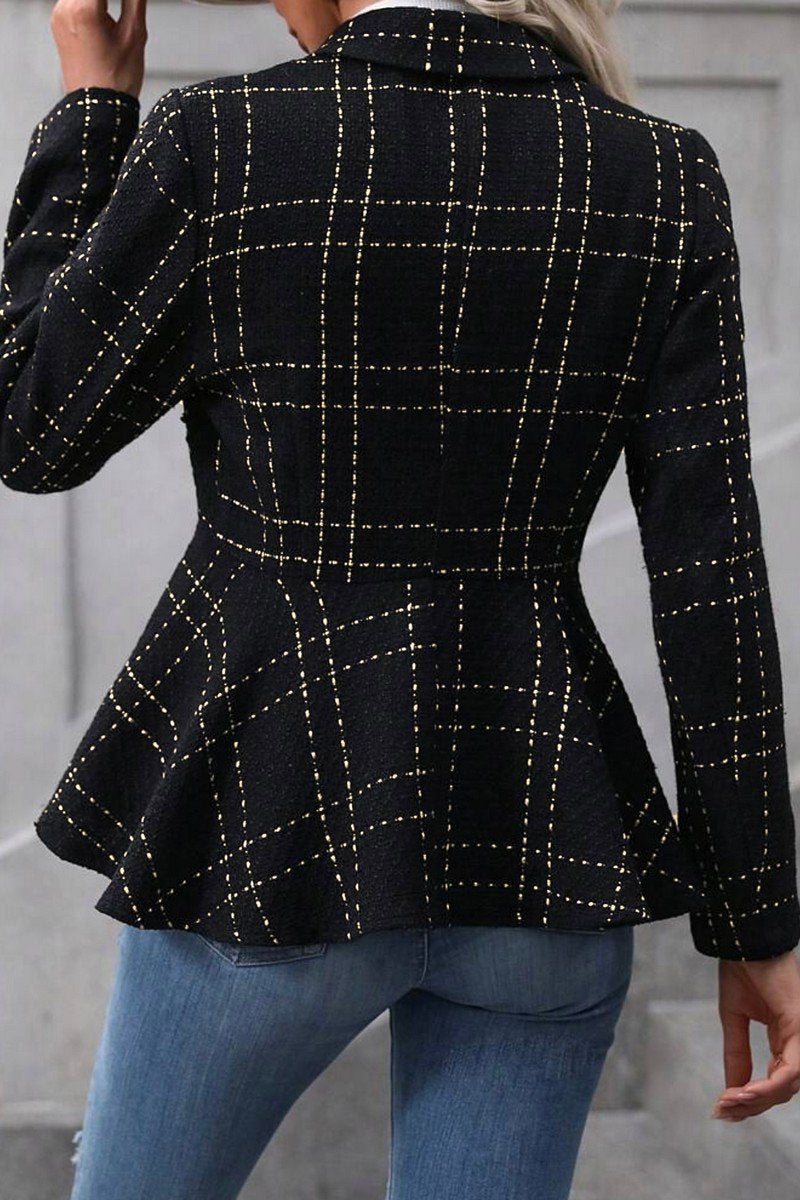 WOMEN RUFFLE HEM BUTTON CLOSURE OFFICE JACKET