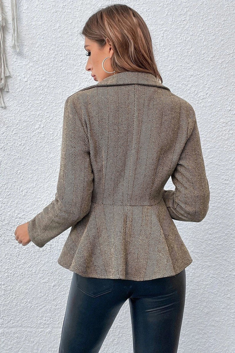 WOMEN RUFFLE HEM BUTTON CLOSURE OFFICE JACKET