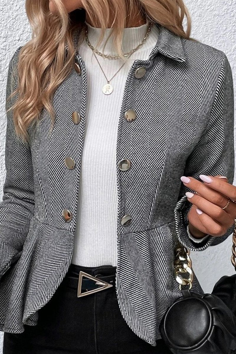 WOMEN RUFFLE HEM BUTTON CLOSURE OFFICE JACKET