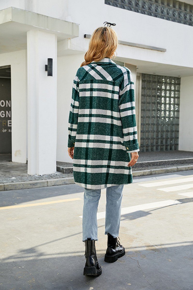 WOMEN FALL WINTER LONG LENGTH PLAID JACKET COAT