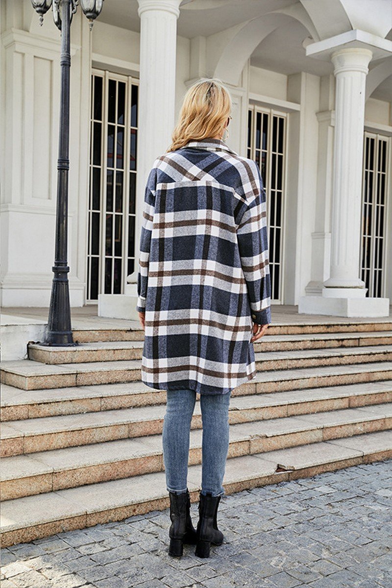 WOMEN FALL WINTER LONG LENGTH PLAID JACKET COAT