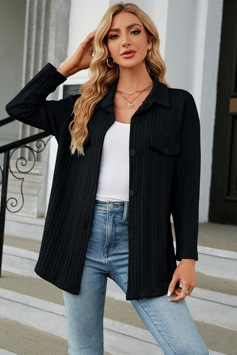 WOMEN PATTERN STITCHED BUTTON DOWN SHACKET