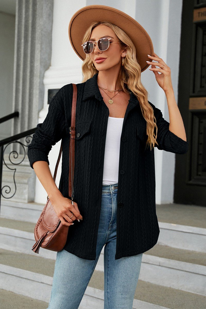 WOMEN PATTERN STITCHED BUTTON DOWN SHACKET