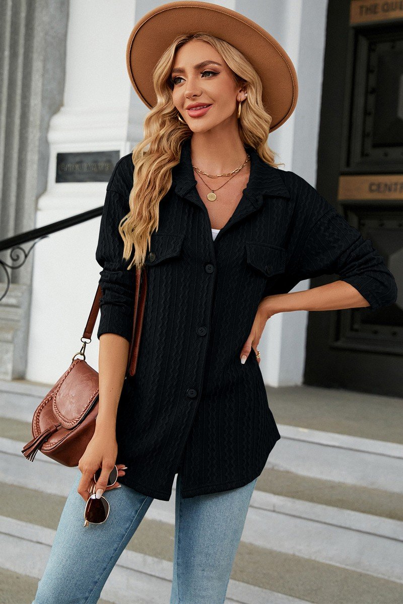 WOMEN PATTERN STITCHED BUTTON DOWN SHACKET