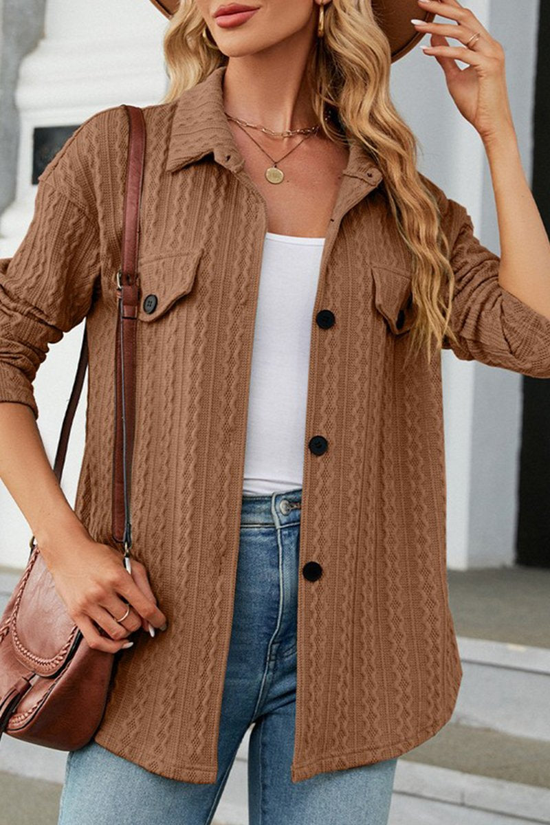 WOMEN PATTERN STITCHED BUTTON DOWN SHACKET