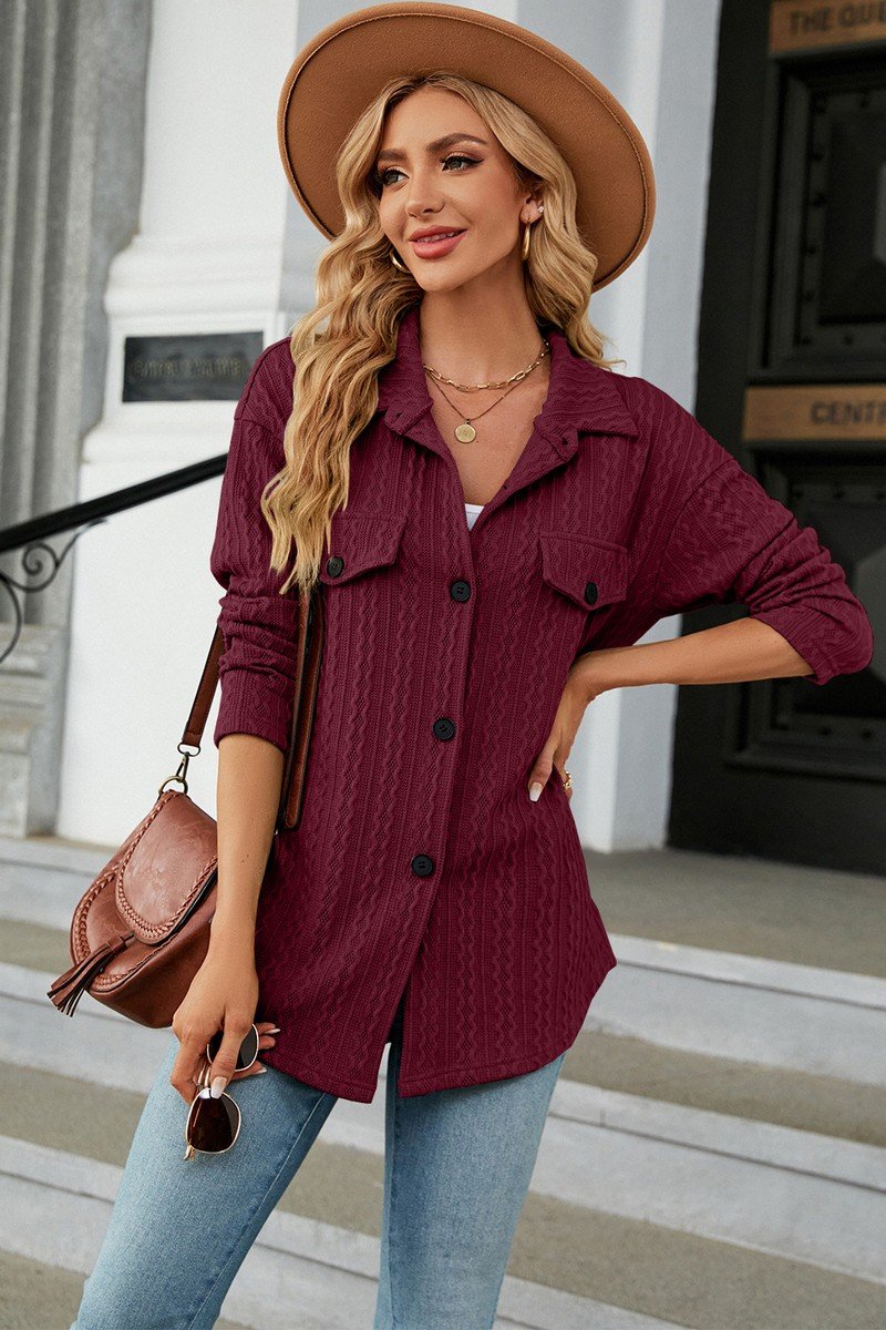 WOMEN PATTERN STITCHED BUTTON DOWN SHACKET