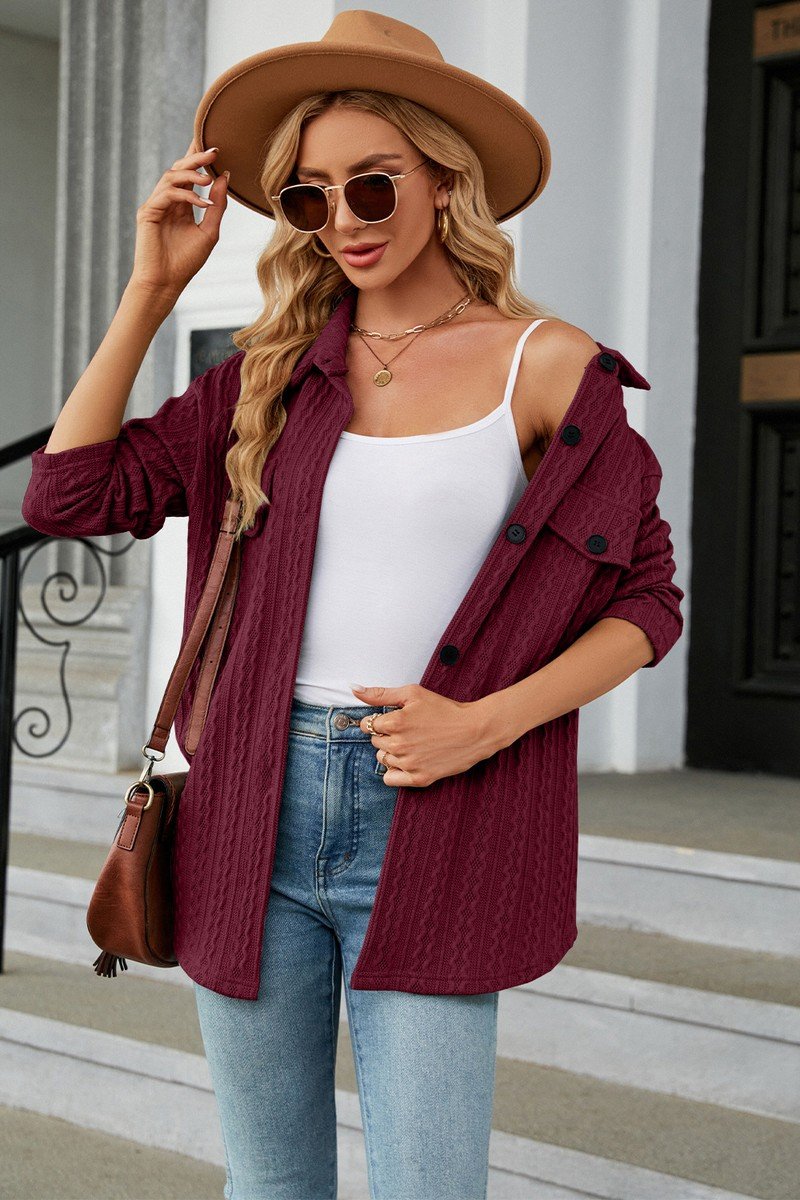 WOMEN PATTERN STITCHED BUTTON DOWN SHACKET