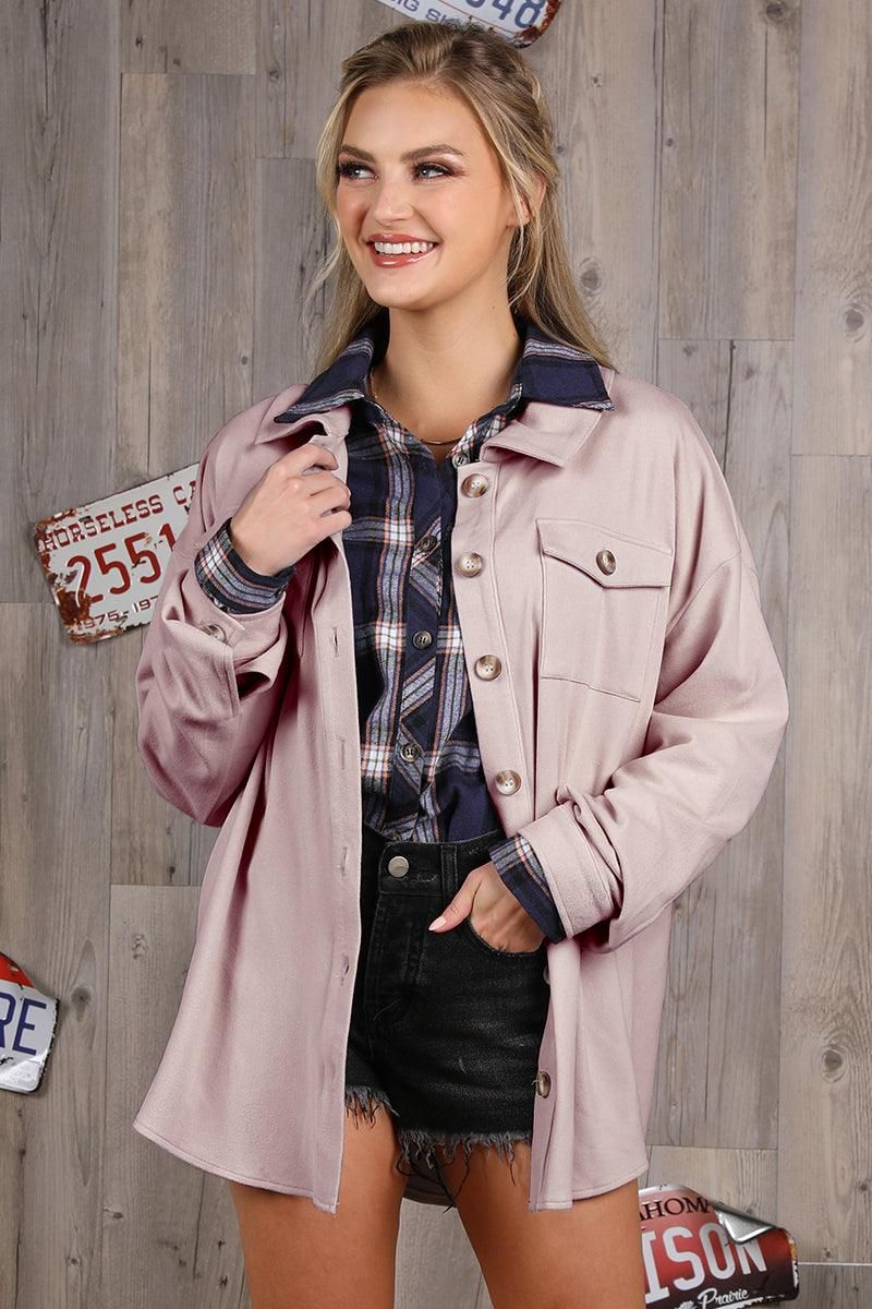 SOFT WARM OVER SHIRTS BUTTON DOWN JACKET SHACKET - Doublju
