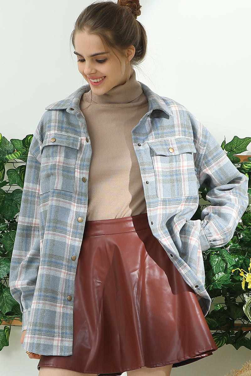 FLANNEL PLAID JACKET SHACKET WITHOUT SIDE POCKET