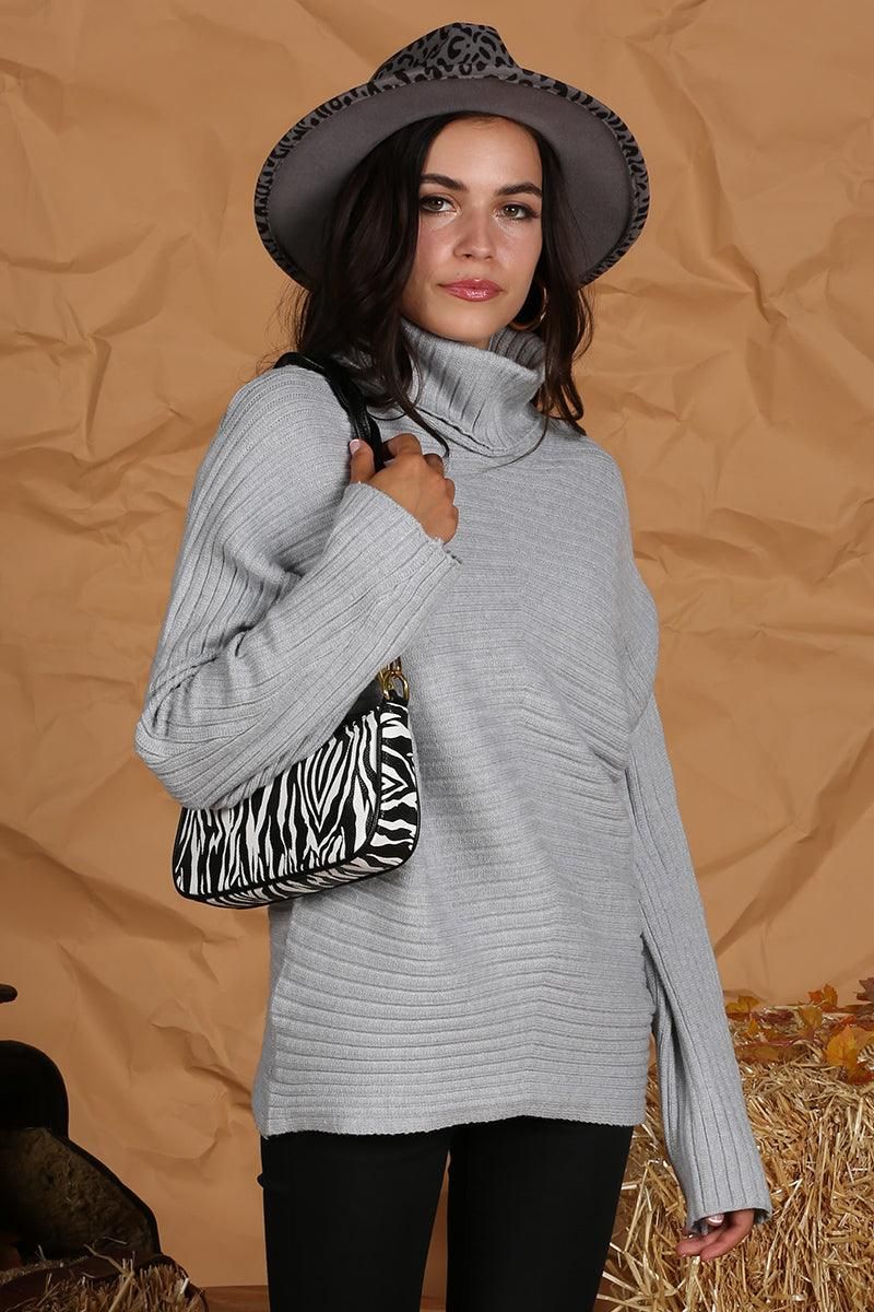 CORDUROY TURTLE NECK LOOSE SLEEVE PULLOVER - Doublju