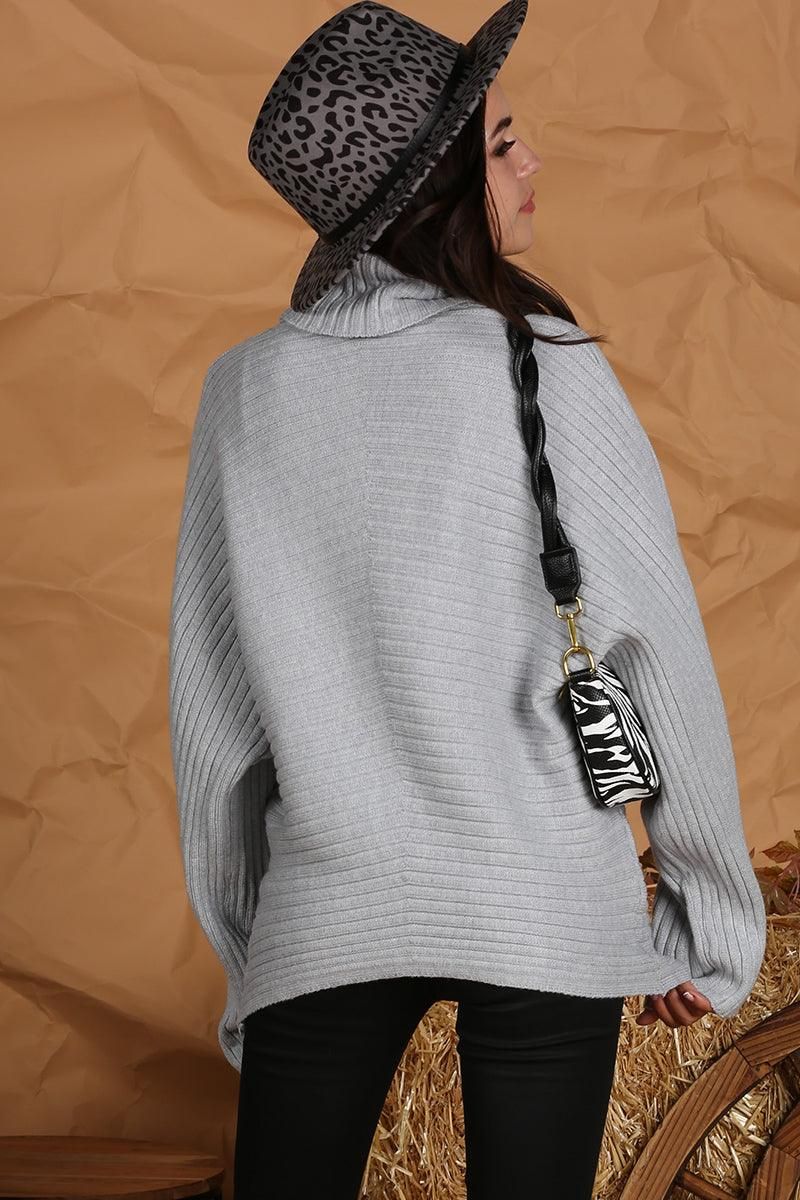 CORDUROY TURTLE NECK LOOSE SLEEVE PULLOVER - Doublju