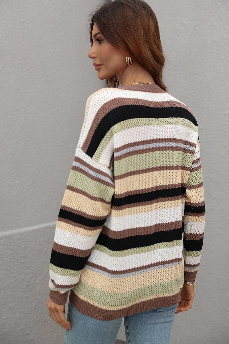 COLORED STRIPE KNIT SWEATER TOP - Doublju