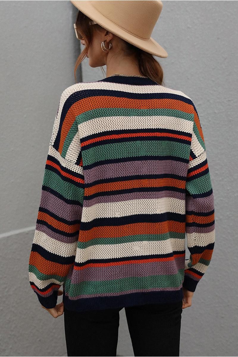 COLORED STRIPE KNIT SWEATER TOP - Doublju