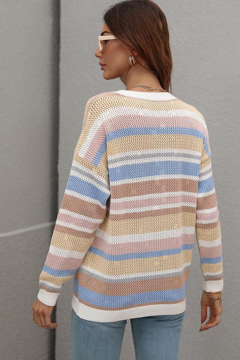 COLORED STRIPE KNIT SWEATER TOP - Doublju