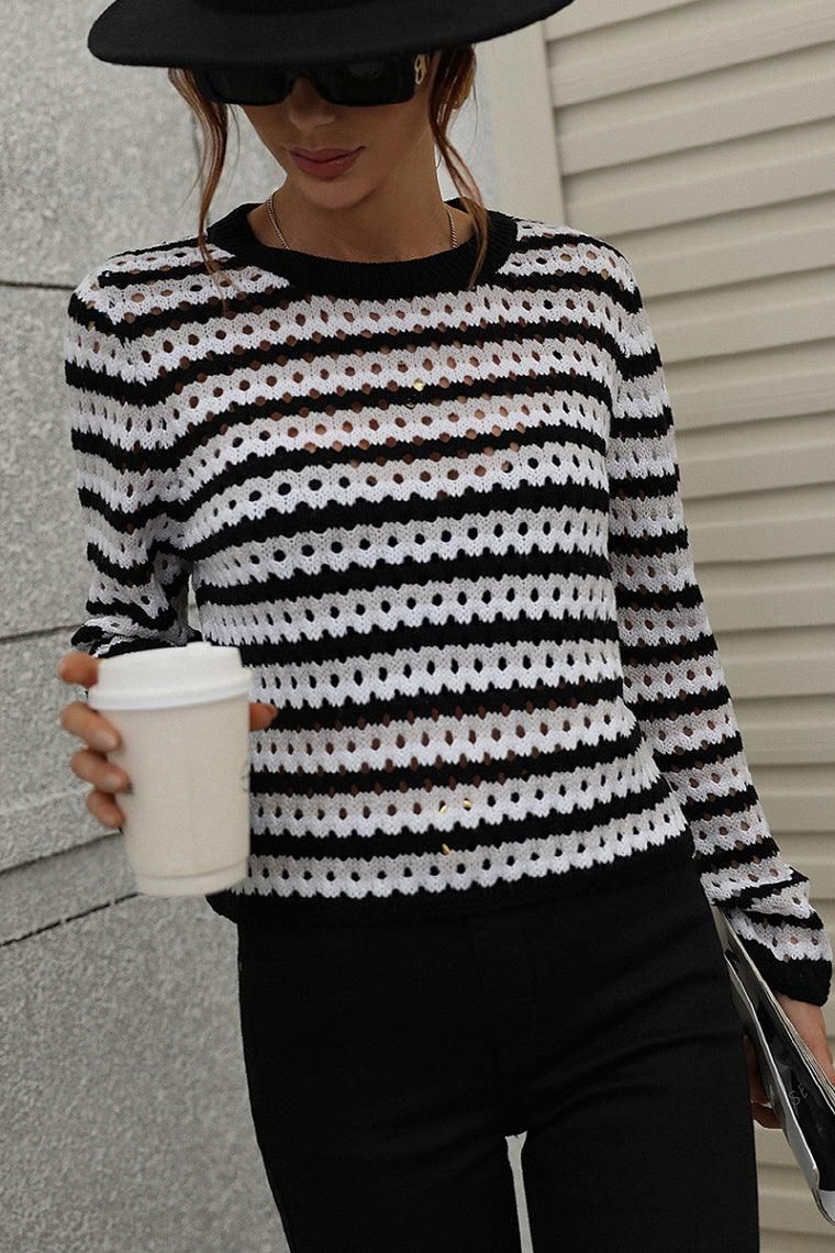 COLORED STRIPE KNIT SWEATER TOP - Doublju