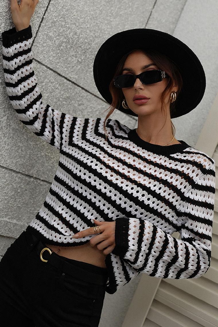 COLORED STRIPE KNIT SWEATER TOP - Doublju