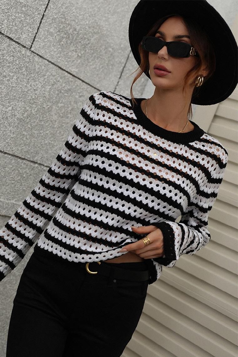 COLORED STRIPE KNIT SWEATER TOP - Doublju