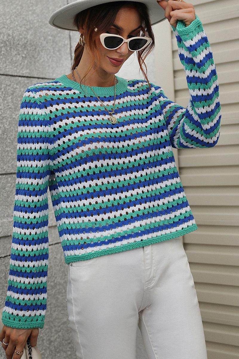 COLORED STRIPE KNIT SWEATER TOP - Doublju