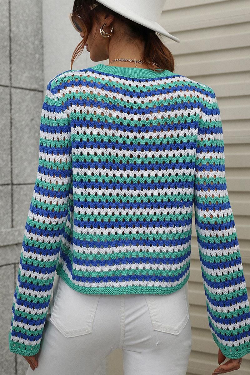 COLORED STRIPE KNIT SWEATER TOP - Doublju