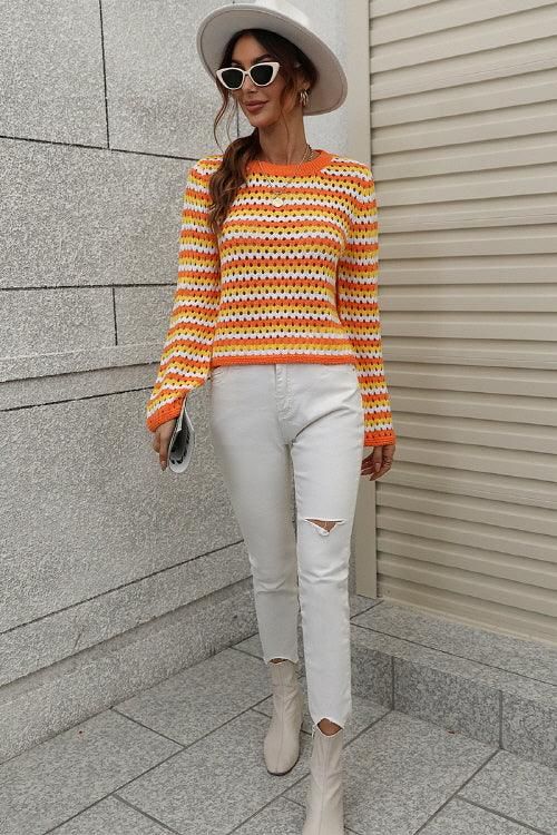 COLORED STRIPE KNIT SWEATER TOP - Doublju