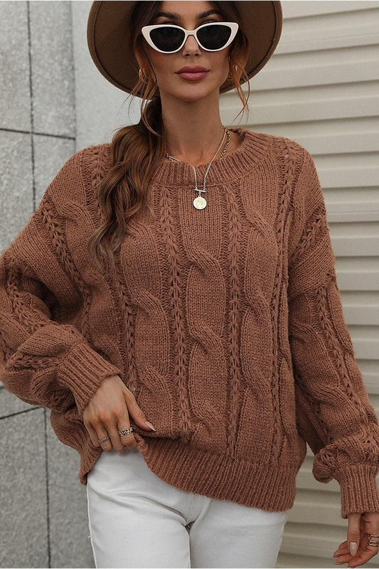 LOOSE FIT CABLE KNIT DAILY SWEATER - Doublju