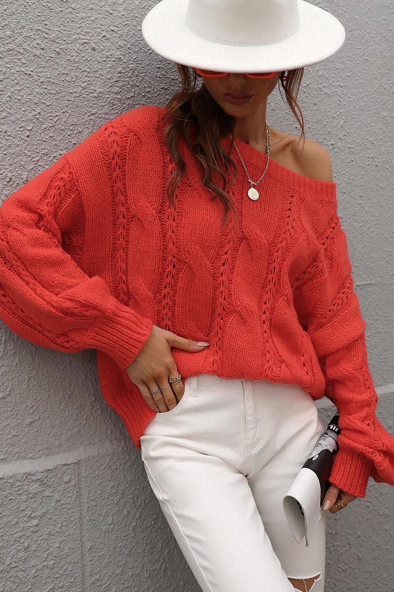 LOOSE FIT CABLE KNIT DAILY SWEATER - Doublju