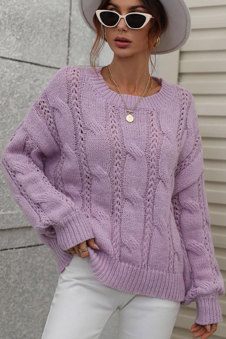 LOOSE FIT CABLE KNIT DAILY SWEATER - Doublju