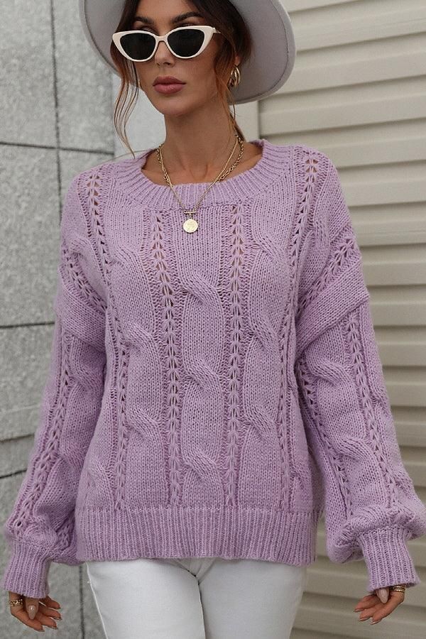 LOOSE FIT CABLE KNIT DAILY SWEATER - Doublju