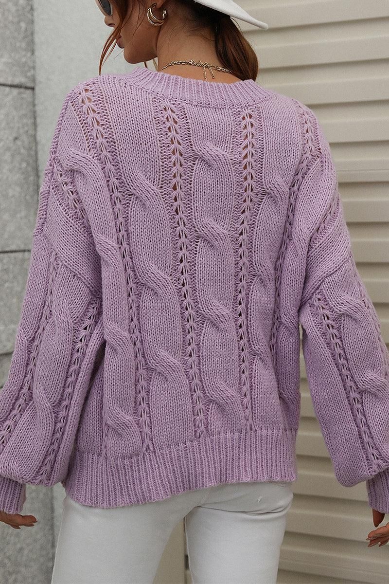 LOOSE FIT CABLE KNIT DAILY SWEATER - Doublju