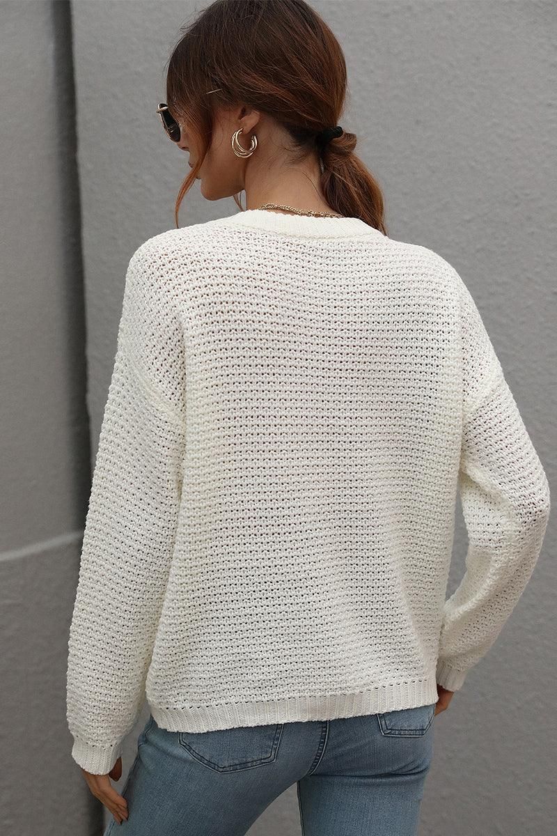 CREW NECK LONG SLEEVE BASIC SWEATER TOP - Doublju
