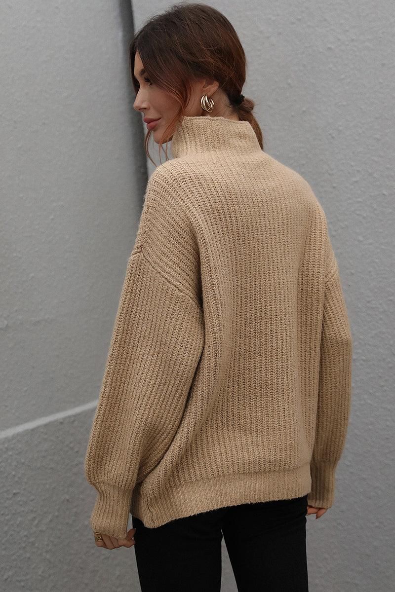 TURTLE NECK LOOSE SLEEVE KNIT SWEATER - Doublju