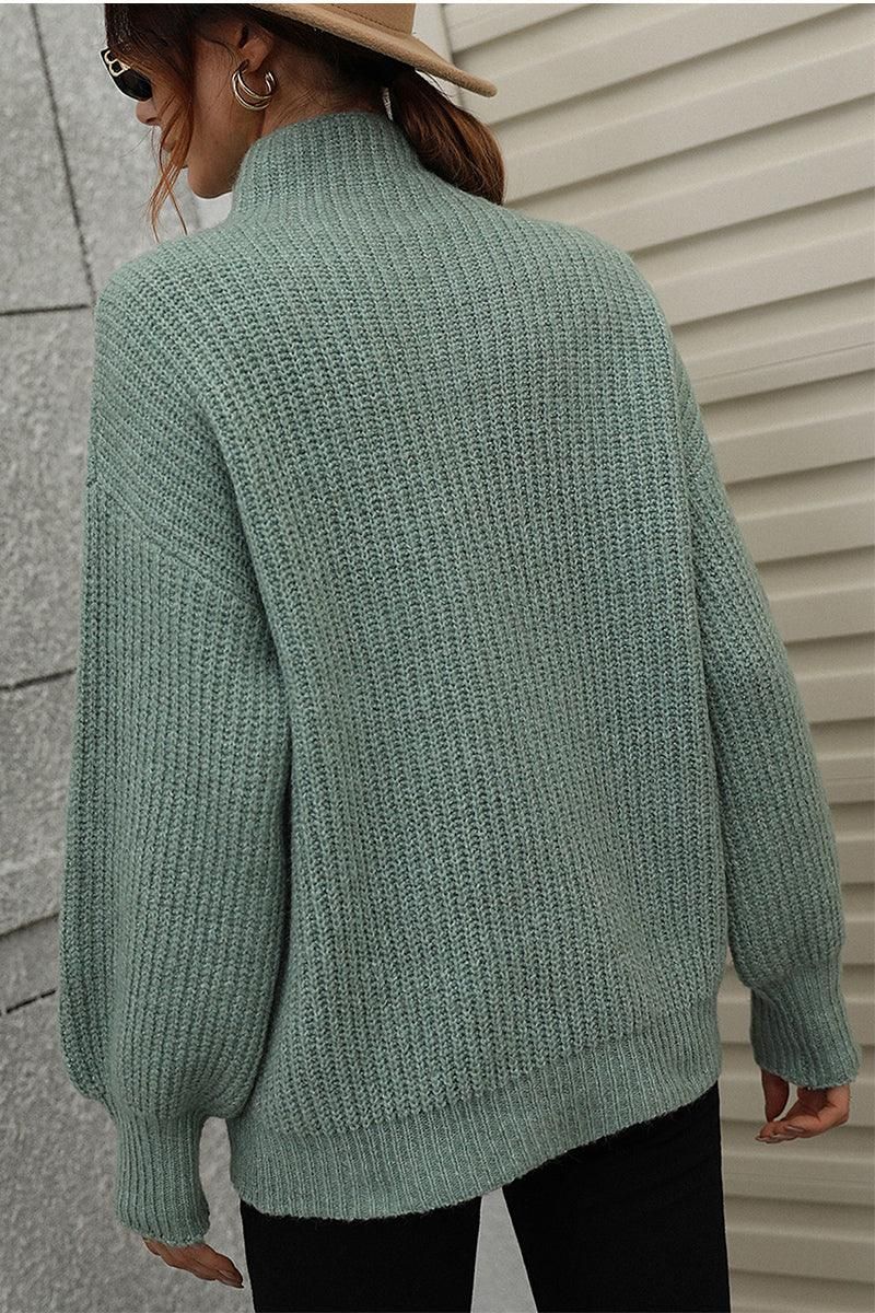 TURTLE NECK LOOSE SLEEVE KNIT SWEATER - Doublju