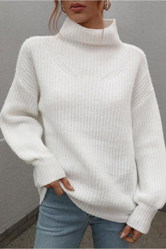 TURTLE NECK LOOSE SLEEVE KNIT SWEATER - Doublju