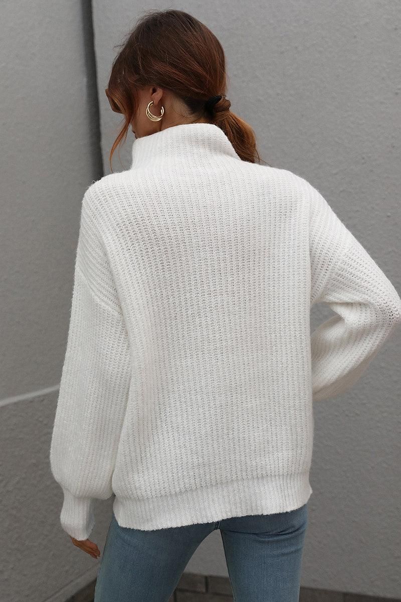 TURTLE NECK LOOSE SLEEVE KNIT SWEATER - Doublju