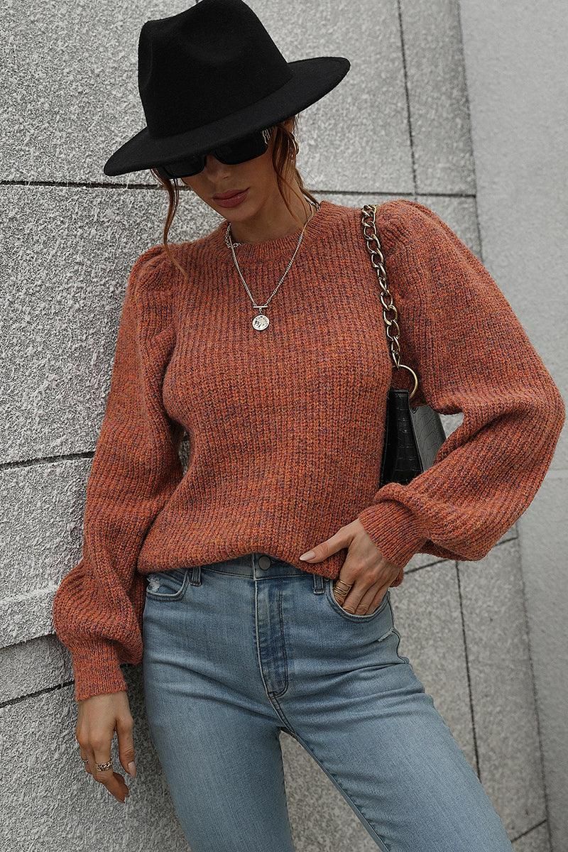 LOOSE FIT LEG OF MUTTON SLEEVE KNIT WARM SWEATER - Doublju