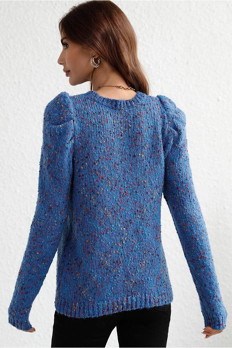 LEG OF MUTTON SLEEVE KNIT SWEATER - Doublju
