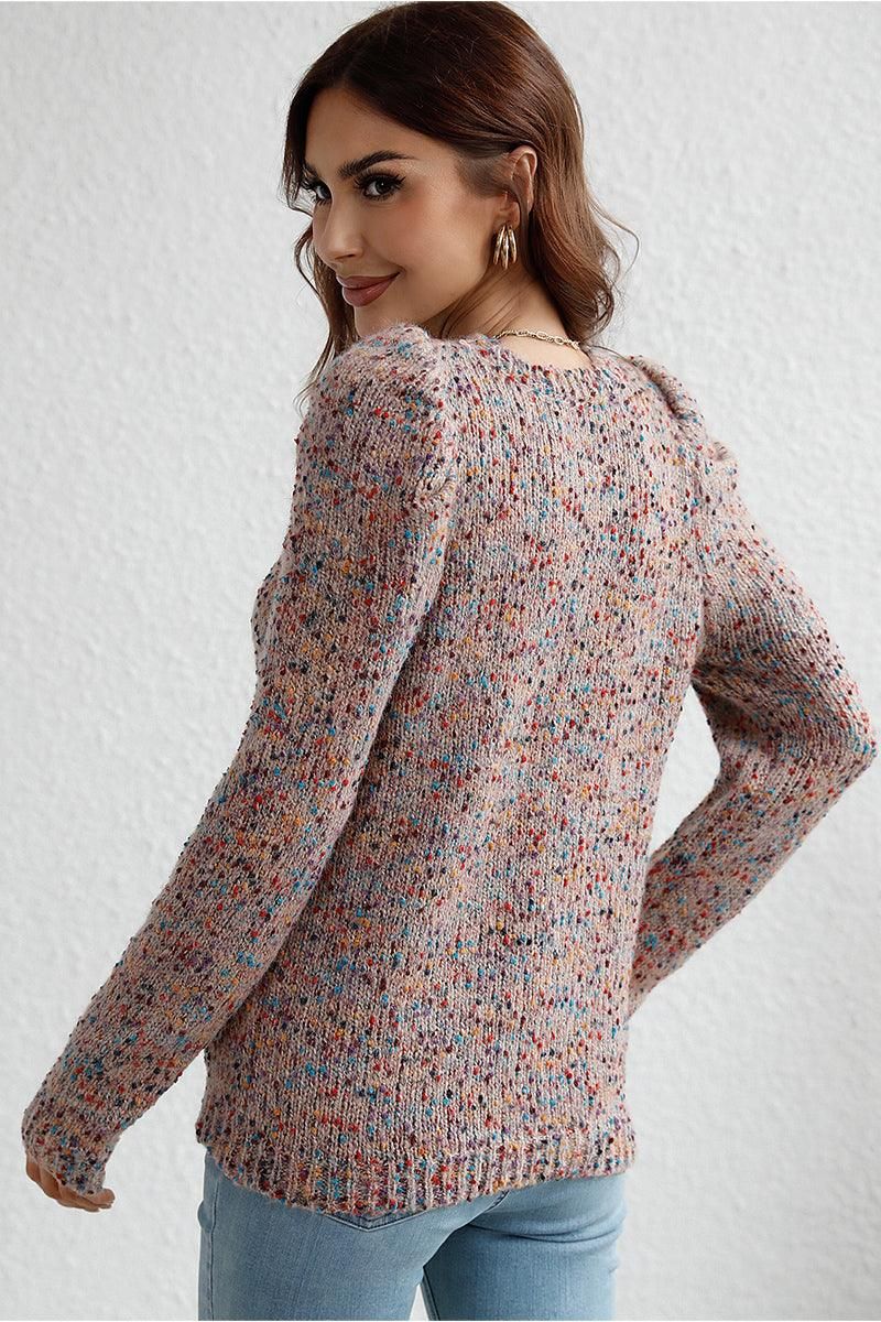 LEG OF MUTTON SLEEVE KNIT SWEATER - Doublju