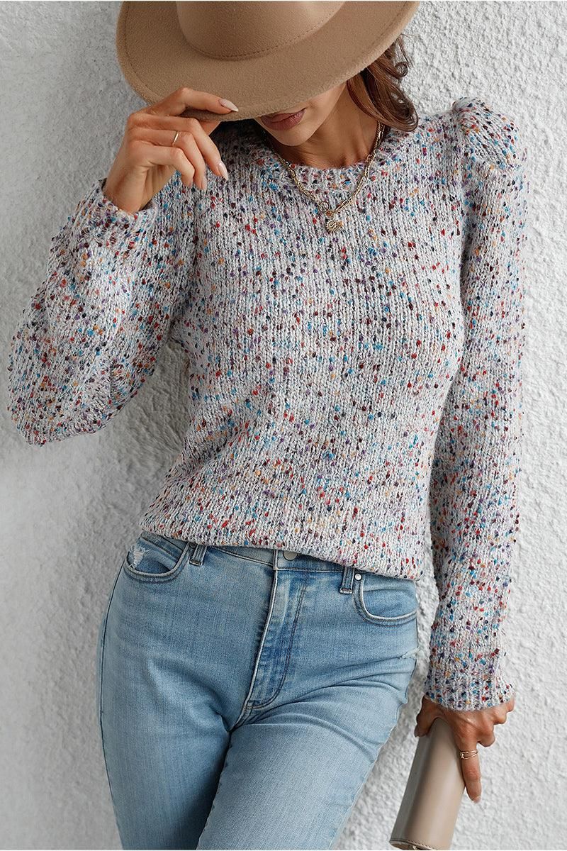 LEG OF MUTTON SLEEVE KNIT SWEATER - Doublju