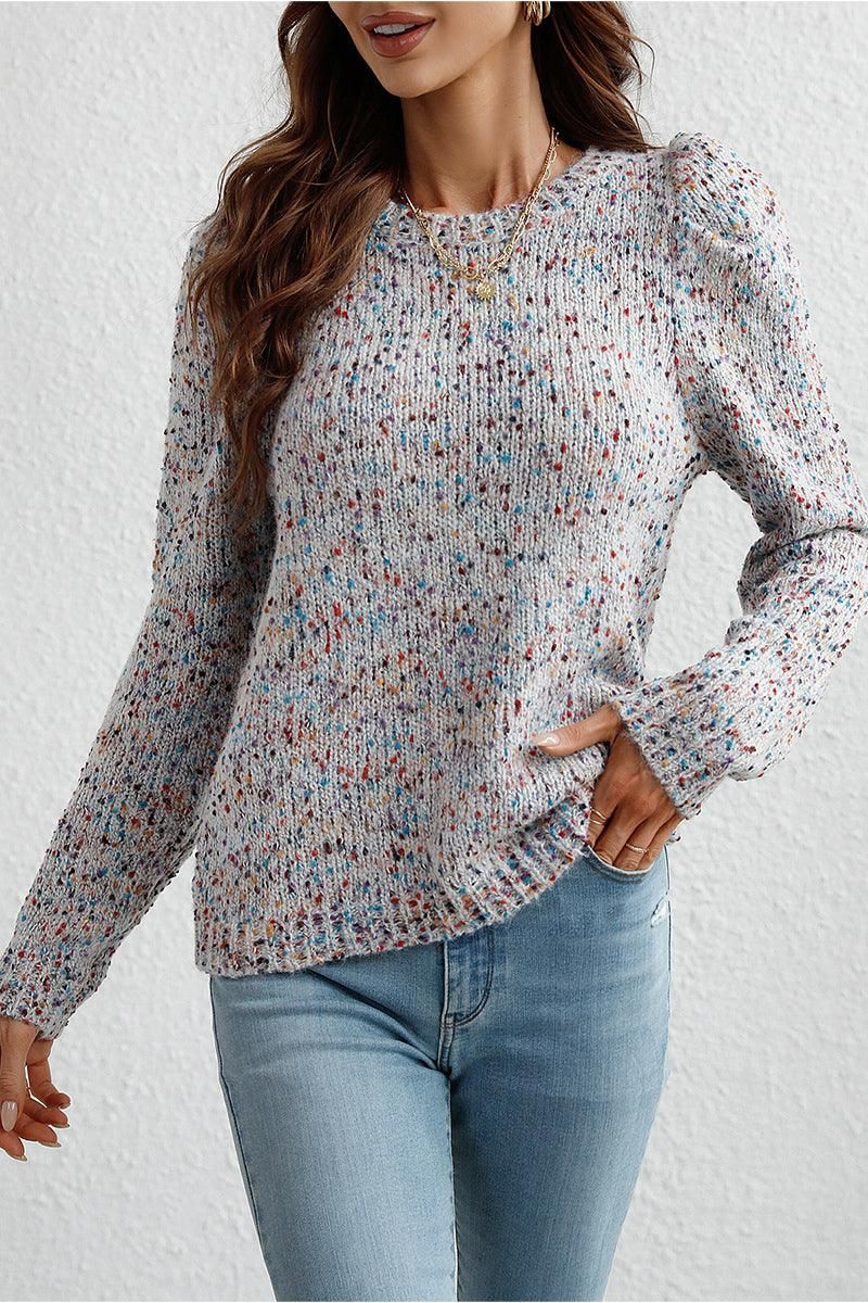 LEG OF MUTTON SLEEVE KNIT SWEATER - Doublju