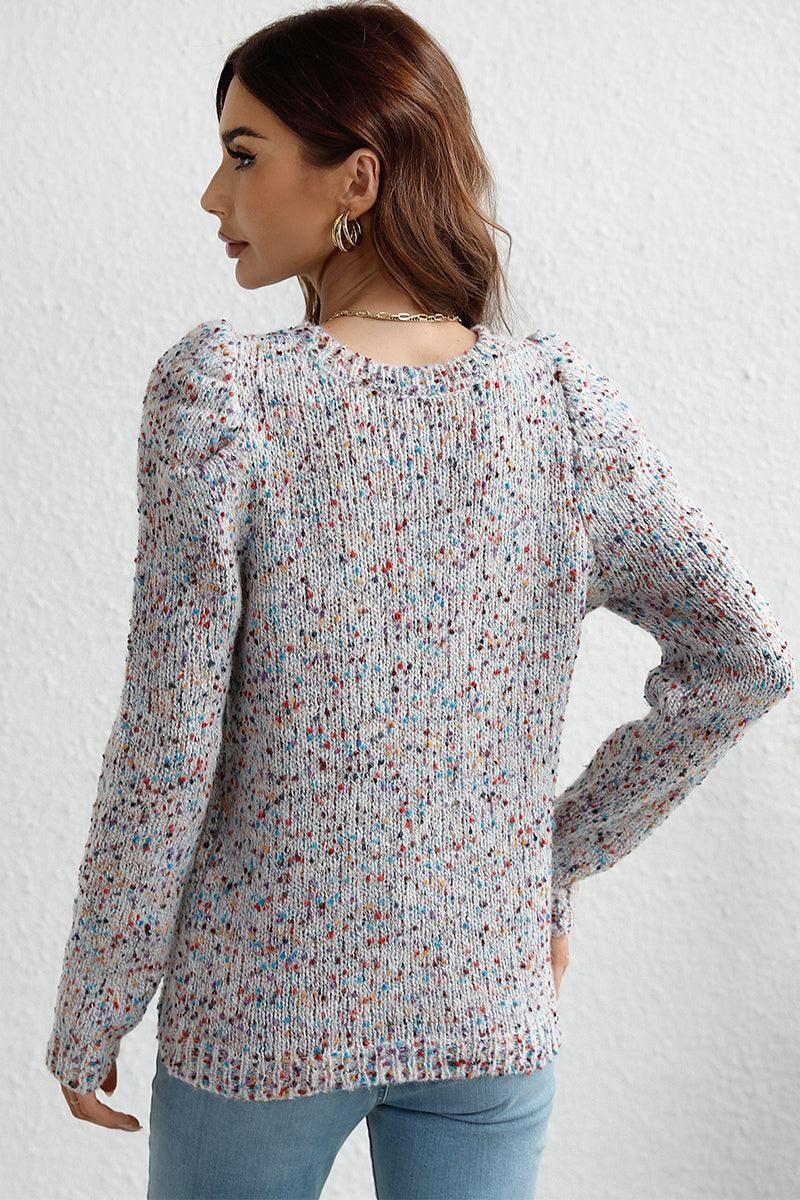 LEG OF MUTTON SLEEVE KNIT SWEATER - Doublju
