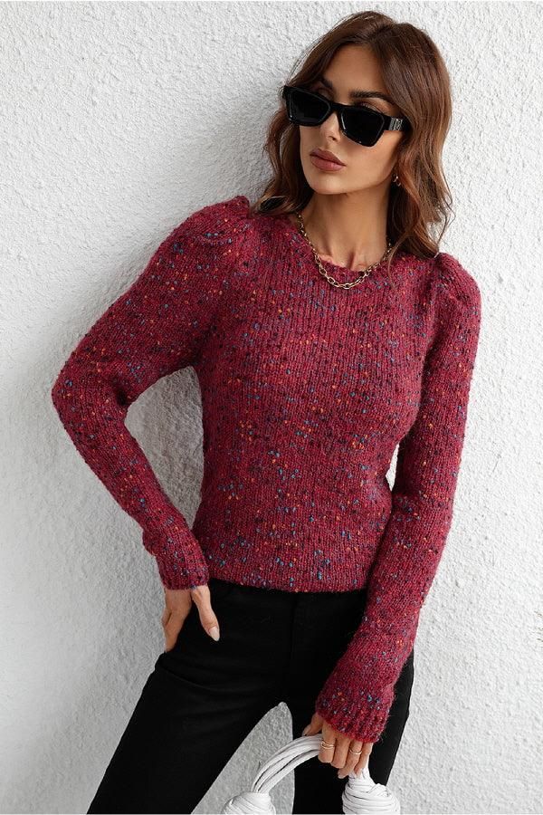LEG OF MUTTON SLEEVE KNIT SWEATER - Doublju