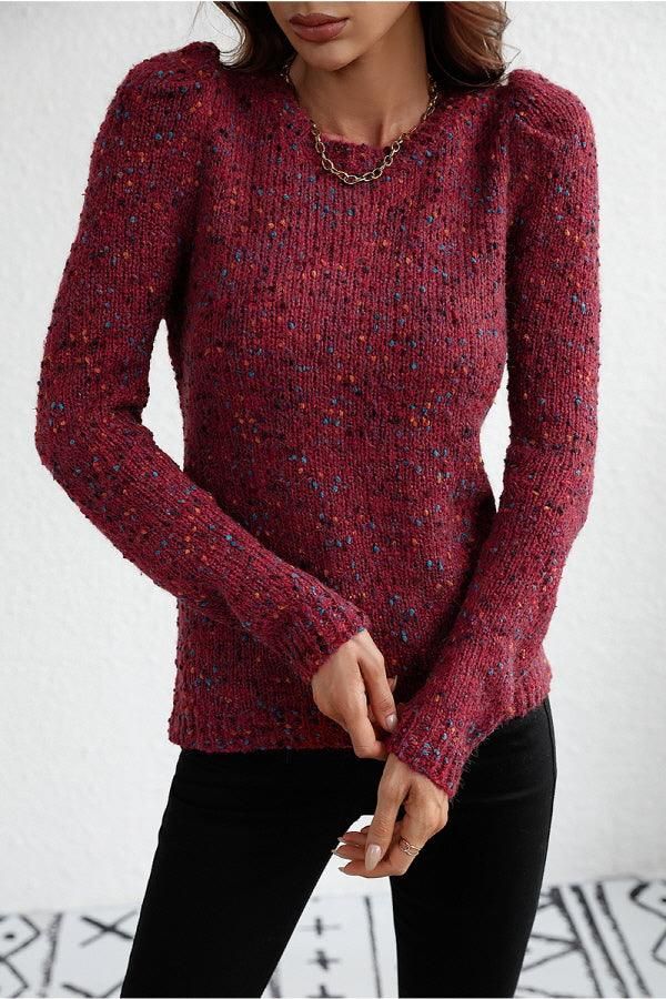 LEG OF MUTTON SLEEVE KNIT SWEATER - Doublju