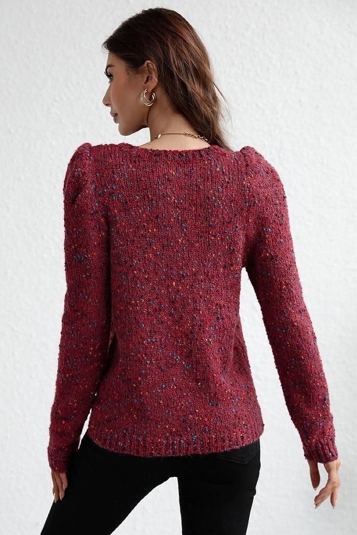 LEG OF MUTTON SLEEVE KNIT SWEATER - Doublju