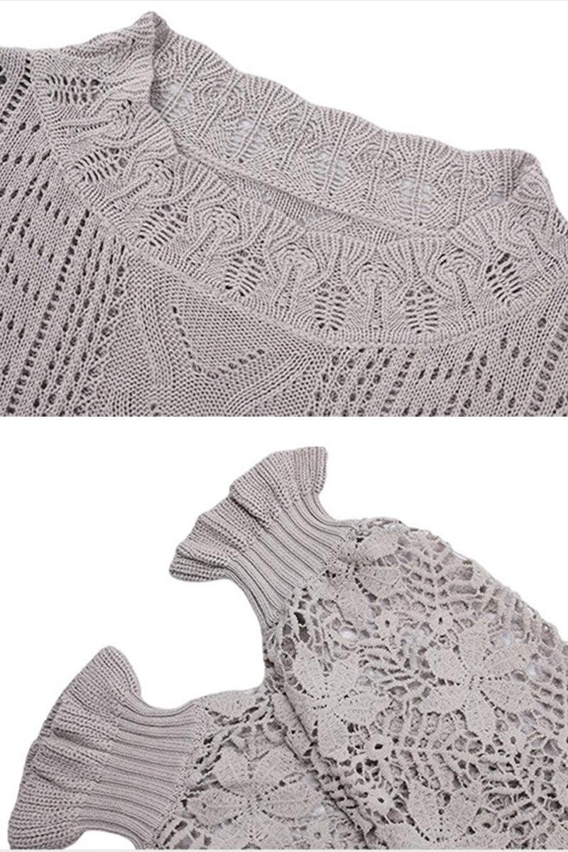 LACE STITCHING SLEEVE KNIT SWEATER TOP - Doublju