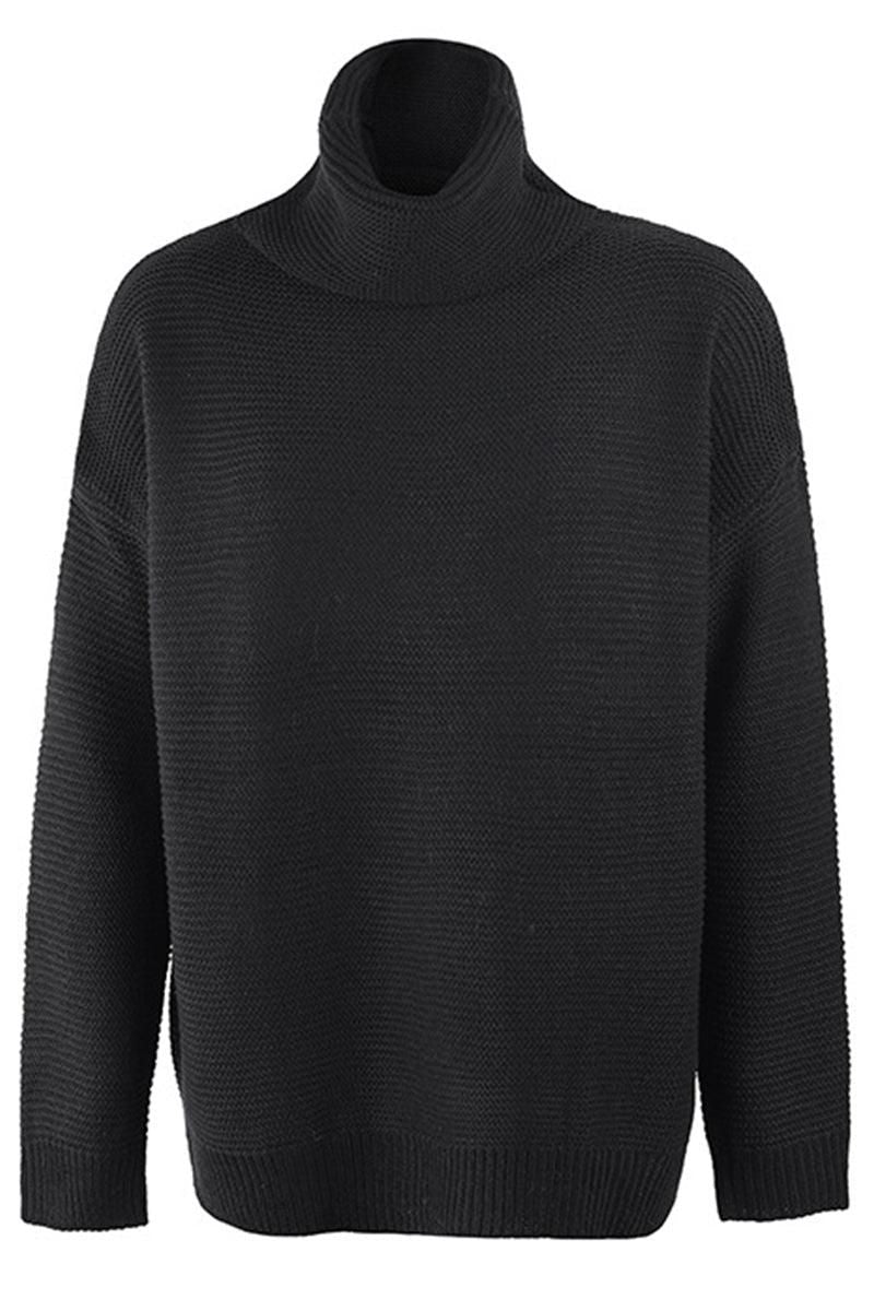 TURTLE NECK CABLE KNIT LOOSE FIT KNIT SWEATER - Doublju