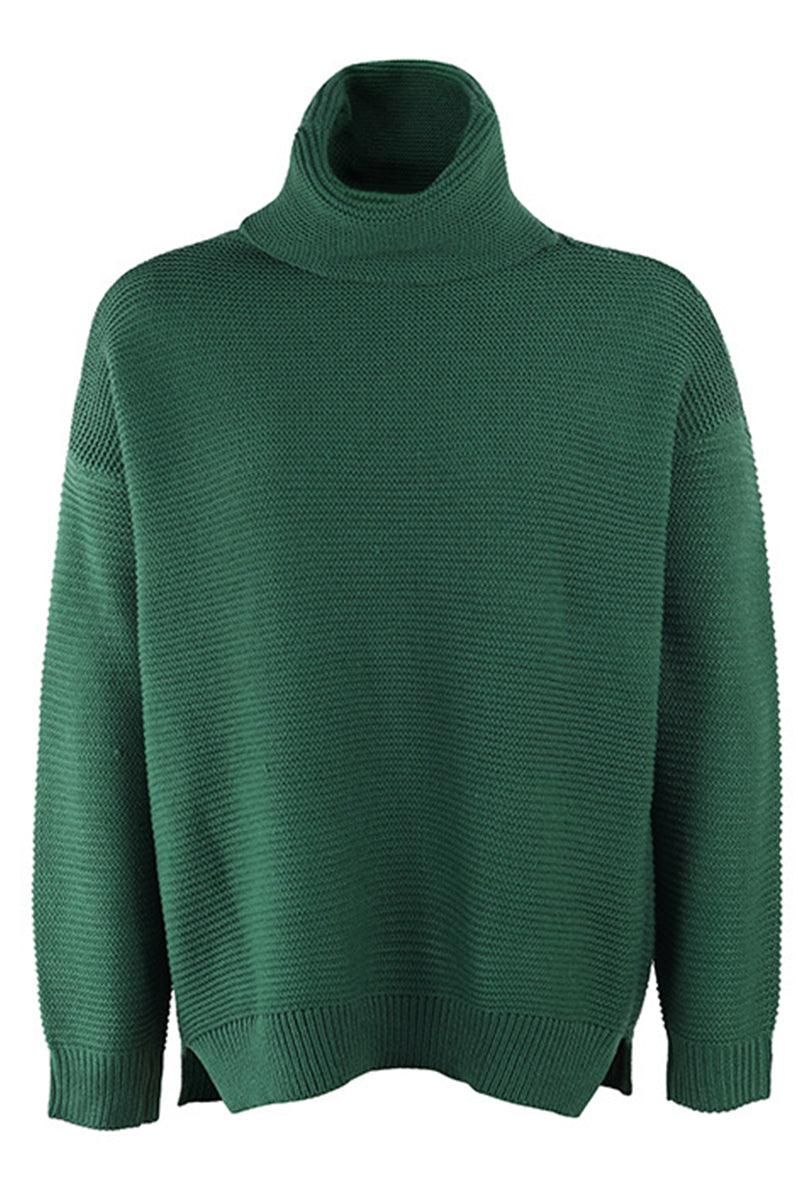 TURTLE NECK CABLE KNIT LOOSE FIT KNIT SWEATER - Doublju