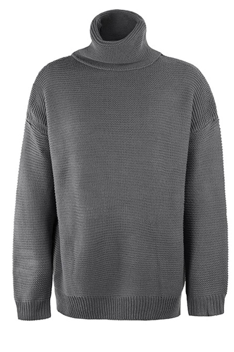 TURTLE NECK CABLE KNIT LOOSE FIT KNIT SWEATER - Doublju