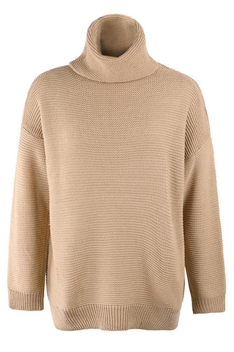 TURTLE NECK CABLE KNIT LOOSE FIT KNIT SWEATER - Doublju